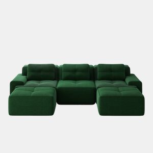 Sofá modular de 3 lugares - Cloud, com otomano, estofado em veludo cotelê, fácil montagem - Verde