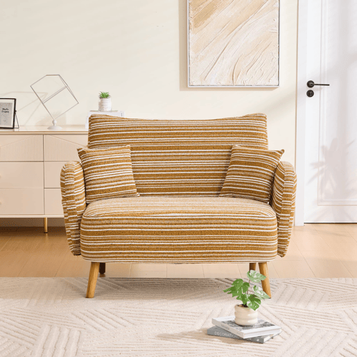 Sofá de 2 lugares - moderno, confortável, com braços e bolso de arrumação - amarelo mostarda