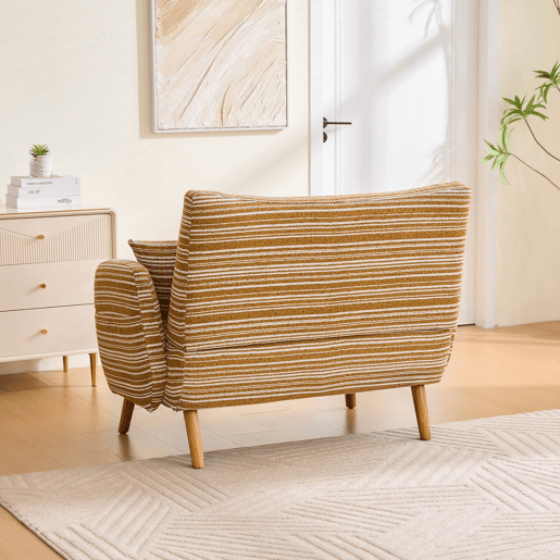 Sofá de 2 lugares - moderno, confortável, com braços e bolso de arrumação - amarelo mostarda