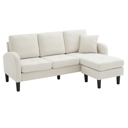 Sofá de canto de 3 lugares 166x118x77 cm - Chaise longue, algodão-linho, modular - bege