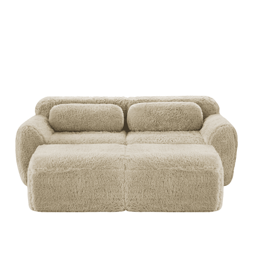 Sofá modular + 2 lugares - Tecido felpudo macio, chaise longue, sem montagem - Bege claro
