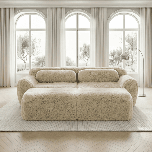 Sofá modular + 2 lugares - Tecido felpudo macio, chaise longue, sem montagem - Bege claro