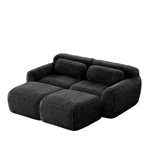 Sofá modular de 2 lugares - Tecido felpudo macio, chaise longue, sem montagem - Preto