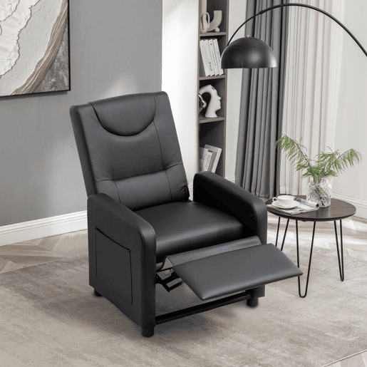 Poltrona reclinável - Relax, lounge com apoio para os pés, PU - Preto