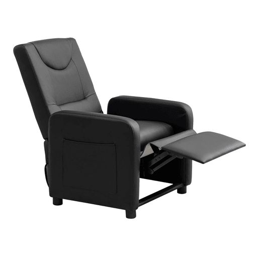 Poltrona reclinável - Relax, lounge com apoio para os pés, PU - Preto