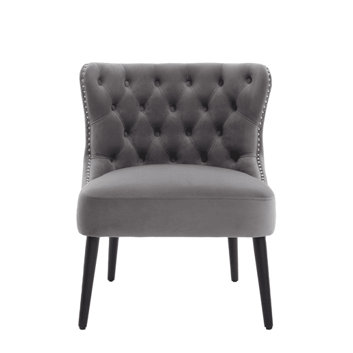 Poltrona individual - sem braços com botões e tachas, design moderno - Cinza Poltrona individual - sem braços com botões e tachas, design moderno - Cinza