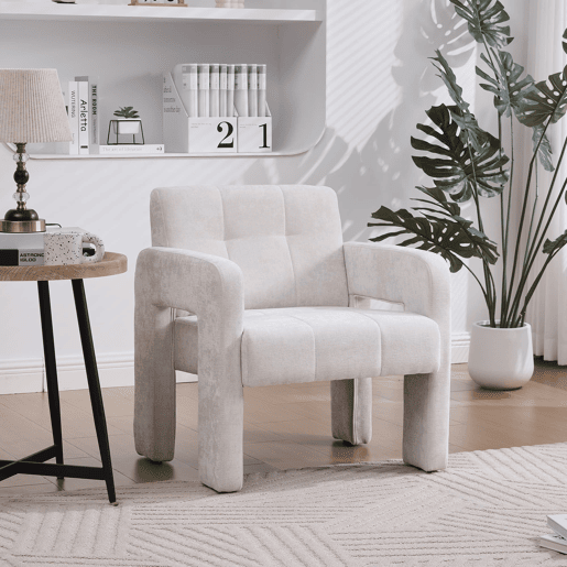 Poltrona individual de 1 lugar - Estilo nórdico, estofamento confortável e acolchoado - Bege