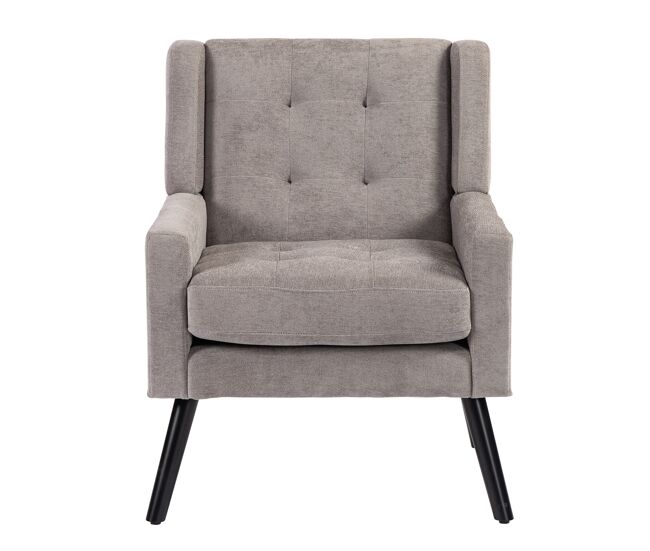 Sillón tapizado - tamaño mediano - estilo mid-century, espuma alta densidad, patas madera - gris claro