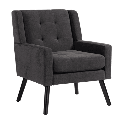 Poltrona estofada média - estilo Mid-Century, espuma de alta densidade, pernas de madeira - Cinza Escuro