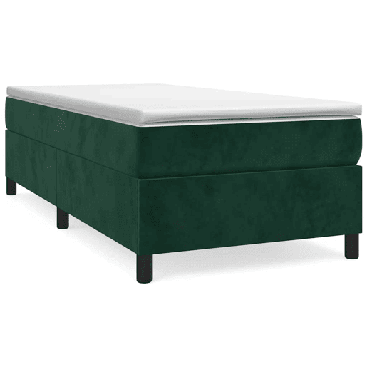 Estrutura de cama de solteiro moderno, com molas 90x190 cm veludo verde-escuro