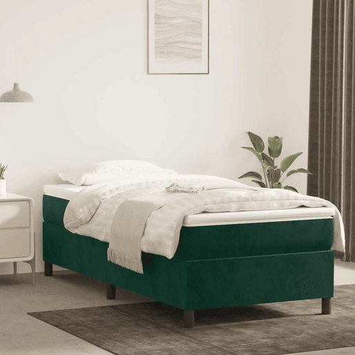 Estrutura de cama de solteiro moderno, com molas 90x190 cm veludo verde-escuro