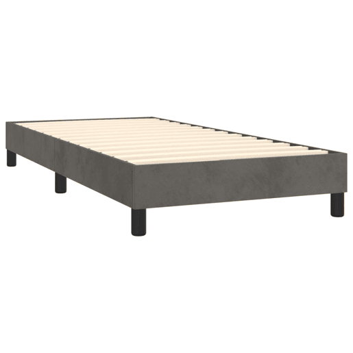 Estrutura de cama de solteiro para adultos com molas 90x190 cm veludo cinzento-escuro