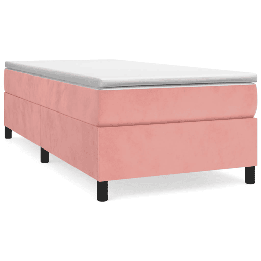 Estrutura de cama de solteiro para adultos com molas 90x190 cm veludo rosa
