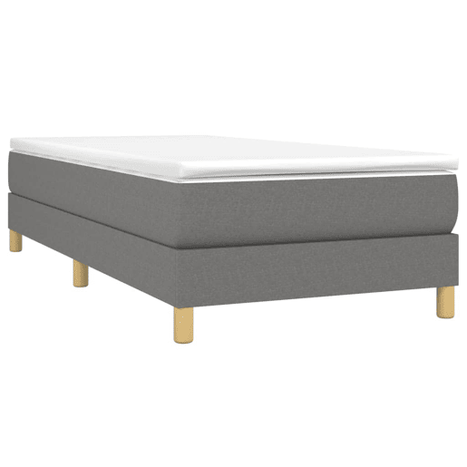 Estrutura de cama de solteiro para adultos com molas 100x200 cm tecido cinzento-escuro