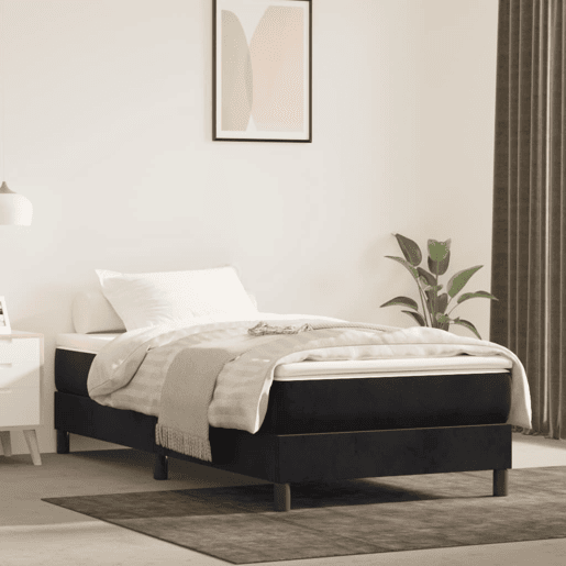 Estrutura de cama de solteiro para adultos com molas 90x190 cm veludo preto