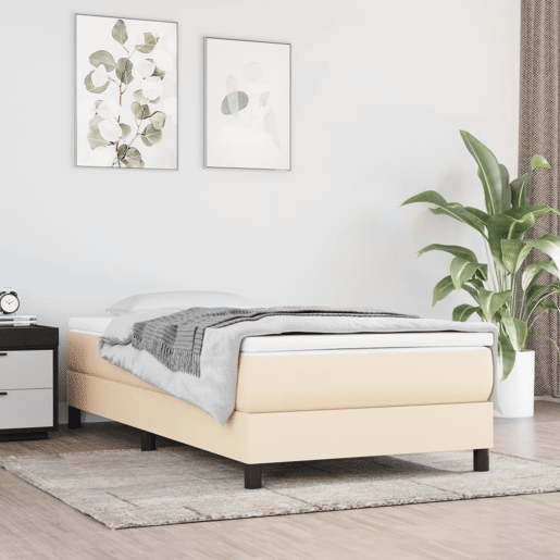 Estrutura de cama de solteiro para adultos com molas 100x200 cm tecido cor creme