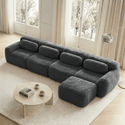 Sofá modular em L para 4 pessoas - sem montagem, chaise longue - cinzento