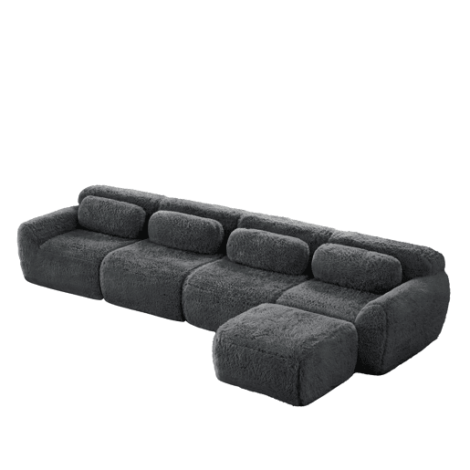 Sofá modular em L para 4 pessoas - sem montagem, chaise longue - cinzento