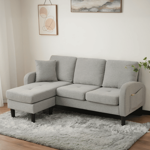 Sofá de canto em L de 3 lugares 166x118 cm - modular com chaise longue - cinzento