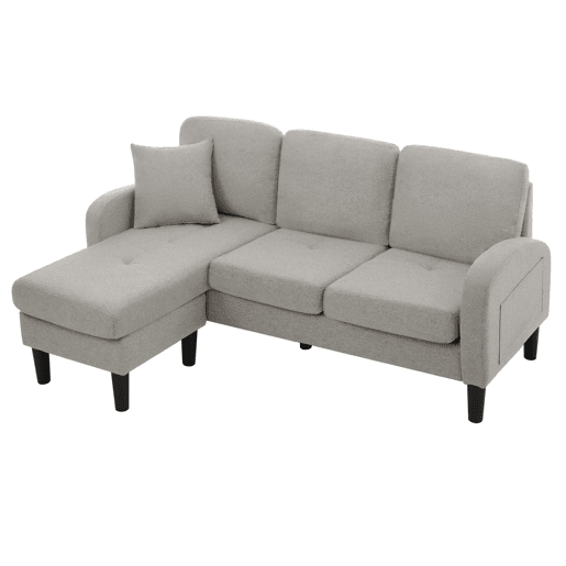 Sofá de canto em L de 3 lugares 166x118 cm - modular com chaise longue - cinzento