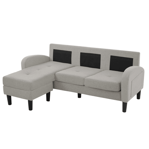 Sofá de canto em L de 3 lugares 166x118 cm - modular com chaise longue - cinzento