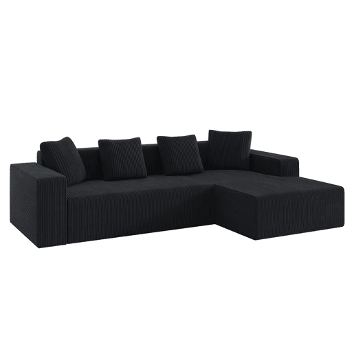 Sofá modular de 3 lugares - Cloud moderno com chaise longue, assentos profundos - Preto