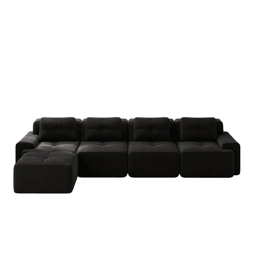 Sofá modular de 4 lugares em L - chaise longue profunda sem montagem - preto