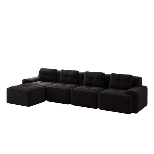 Sofá modular de 4 lugares em L - chaise longue profunda sem montagem - preto