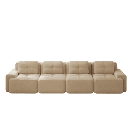 Sofá modular de 4 lugares - Estofado confortável, assento profundo, sem montagem, antiderrapante - Bege