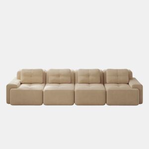 Sofá modular de 4 lugares - Estofado confortável, assento profundo, sem montagem, antiderrapante - Bege