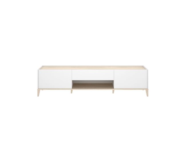 Mueble de TV Bari 2 puertas con cajón y compartimento blanco/natural 50,1x196,5x39,2 cm