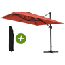 Guarda-sol de jardim offset em alumínio Sun 4 - Retângulo - 3 x 4 m - Vermelho + Capa protetora