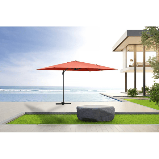 Guarda-sol de jardim offset em alumínio Sun 4 - Retângulo - 3 x 4 m - Vermelho + Capa protetora
