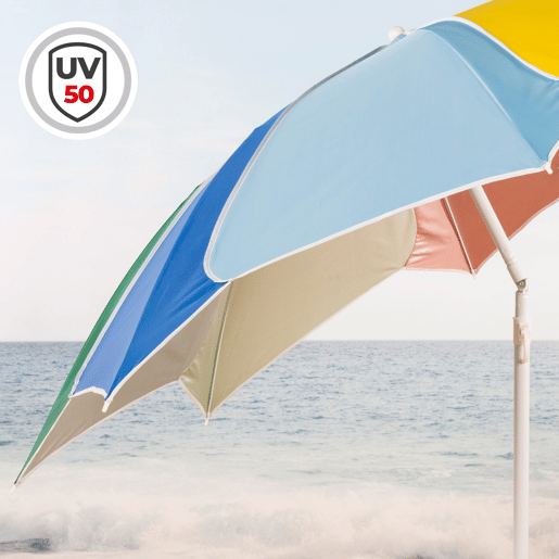 Aktive Beach Guarda-sol de praia D200 multicolorido e inclinável com proteção UV50 Aktive Beach Guarda-sol de praia D200 multicolorido e inclinável com proteção UV50