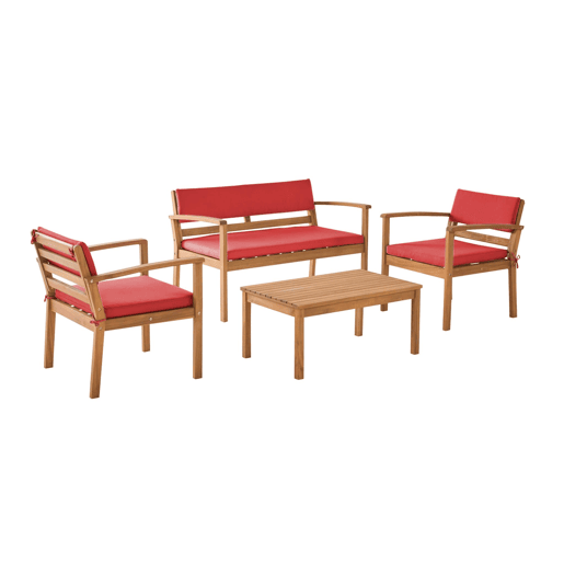 Conjunto de jardim em madeira de acácia, 4 lugares Terracota - 115x62x70 cm