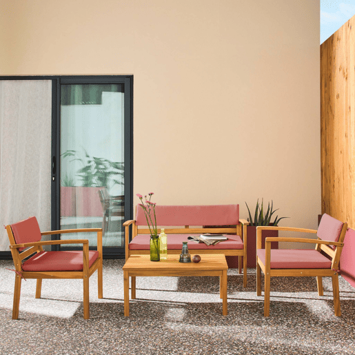 Conjunto de jardim em madeira de acácia, 4 lugares Terracota - 115x62x70 cm