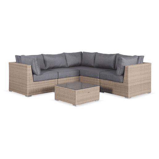Conjunto de mobiliário de jardim com sofá em resina tecida, 5 lugares Madeira - 125x80x67.5 cm