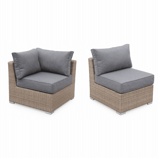 Conjunto de mobiliário de jardim com sofá em resina tecida, 5 lugares Madeira - 125x80x67.5 cm