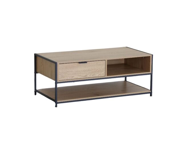 Mesa de centro Lúmina con cajón y compartimento negro/natural 40x100x50 cm
