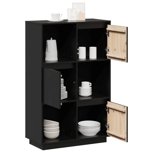 Armário alto - Bufete - Móvel de apoio 74x35x117 cm pinho maciço preto pt553