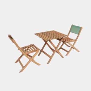 Mesa de jardim bistrô infantil de madeira de acácia com 2 cadeiras Verde cinzento - 54x43x33 cm