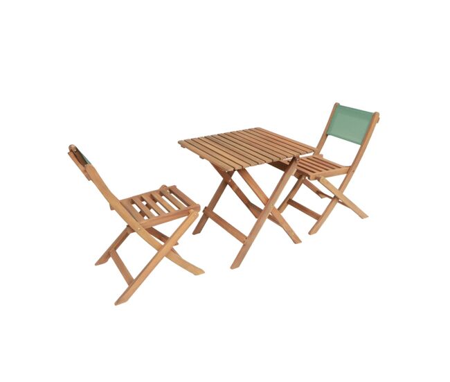 Set mesa de jardín bistró infantil de madera de acacia con 2 sillas verde grisáceo - 54x43x33 cm