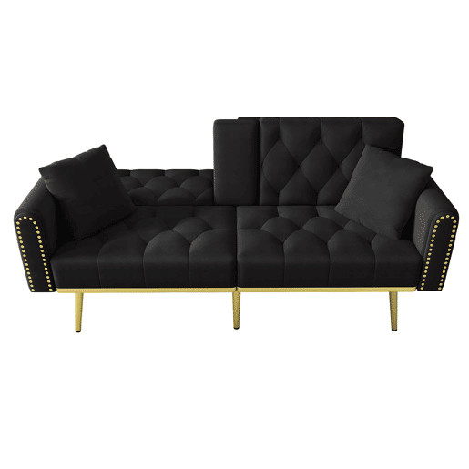 Sofá-cama de 2 lugares - Função reclinável, 3 posições, com porta-copos - Preto Sofá-cama de 2 lugares - Função reclinável, 3 posições, com porta-copos - Preto