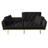 Sofá-cama de 2 lugares - Função reclinável, 3 posições, com porta-copos - Preto