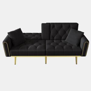 Sofá-cama de 2 lugares - Função reclinável, 3 posições, com porta-copos - Preto