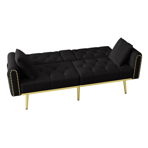 Sofá-cama de 2 lugares - Função reclinável, 3 posições, com porta-copos - Preto Sofá-cama de 2 lugares - Função reclinável, 3 posições, com porta-copos - Preto