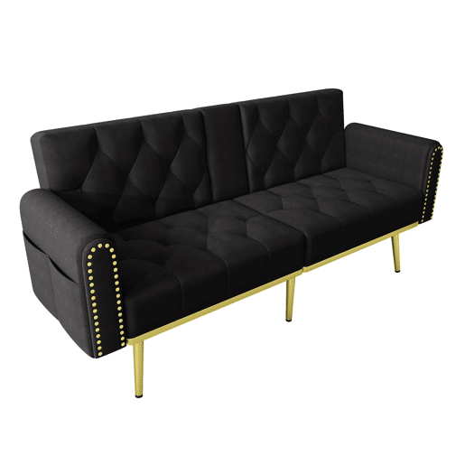 Sofá-cama de 2 lugares - Função reclinável, 3 posições, com porta-copos - Preto Sofá-cama de 2 lugares - Função reclinável, 3 posições, com porta-copos - Preto