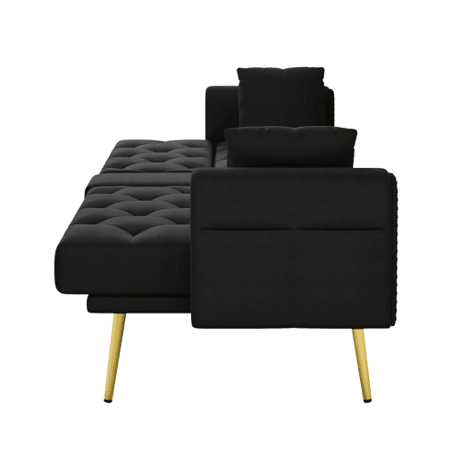 Sofá-cama de 2 lugares - Função reclinável, 3 posições, com porta-copos - Preto Sofá-cama de 2 lugares - Função reclinável, 3 posições, com porta-copos - Preto
