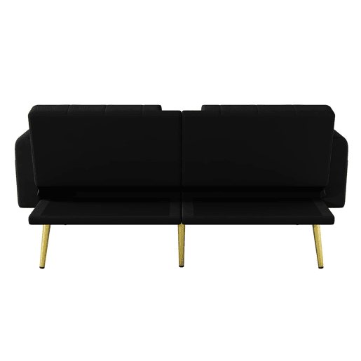 Sofá-cama de 2 lugares - Função reclinável, 3 posições, com porta-copos - Preto Sofá-cama de 2 lugares - Função reclinável, 3 posições, com porta-copos - Preto