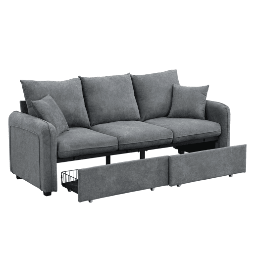 Sofá de canto de 3 lugares - Modular com arrumação, chaise longue e pufe - Cinza escuro